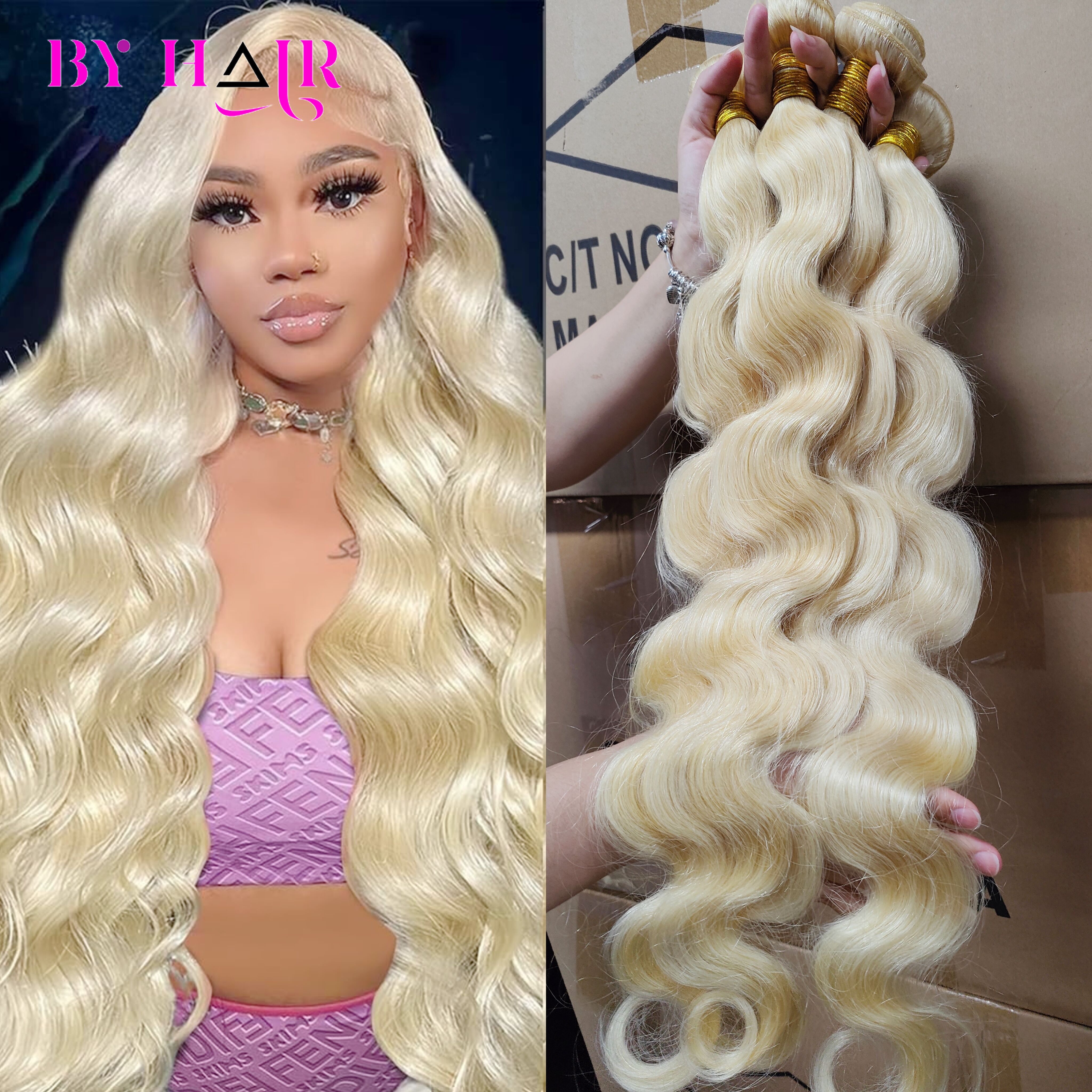 カラーブロンド 613 人毛バンドルペルーヘアハニーブロンド実体波バンドル生毛バンドル 100% 人毛エクステンション