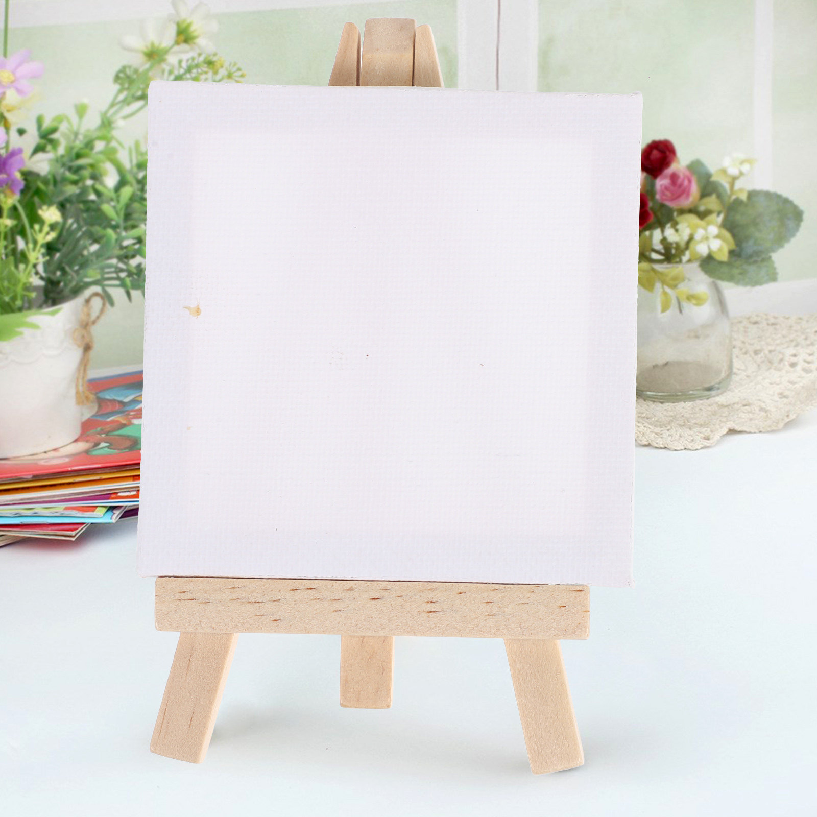 木製ミニイーゼル6点セット（白いキャンバスボード付き）絵画パーティー、子供の工作、ギフト、ホームウェディング装飾に最適