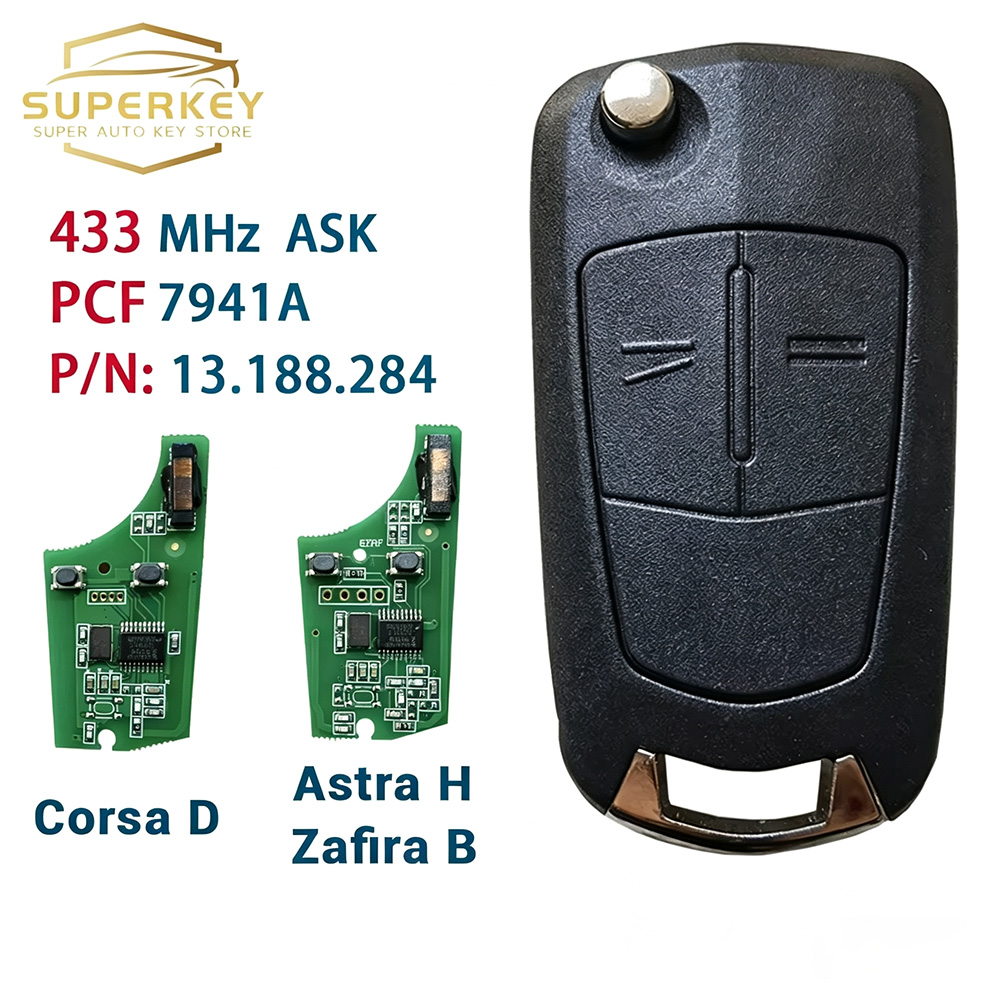 SUPERKEY 736-743-A リモートフリップ車のキー PCF7941A 433MHz 46 チップ 2 ボタンオペルボクソールコルサ D G4 アストラ H AH ザフィーラ B ホールデン