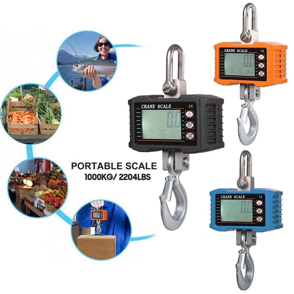 1000kg デジタル吊りスケールポータブルヘビーデューティクレーンスケール LCD バックライト表示ユニット変更/データ保持工業用フックスケール