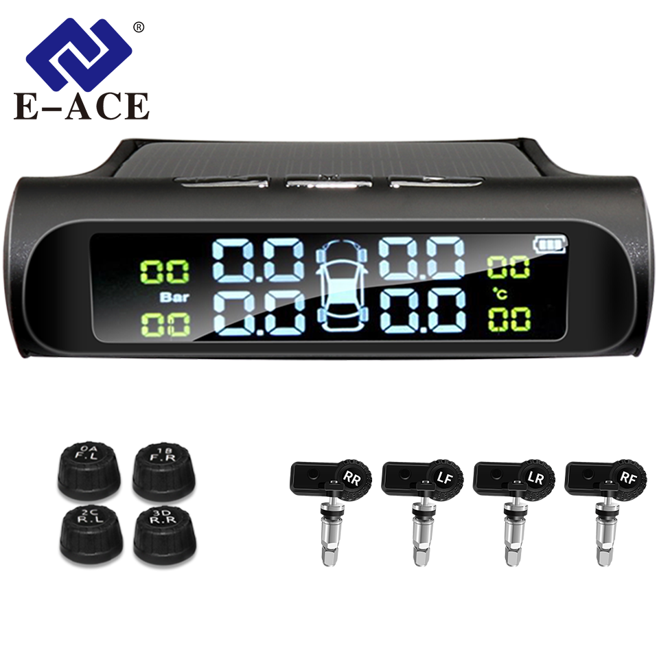 E-ACE K01 TPMS ソーラーセンサーインテリジェンスワイヤレスタイヤ空気圧監視システム自動セキュリティ警報装置 4 センサー