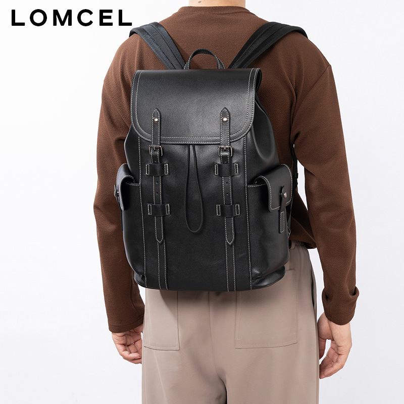 LOMCEL スタイル ダブルショルダーバッグ - メンズ＆レディースバージョン - ビジネスサイズの大容量バックパック、パソコンバッグ、コロ