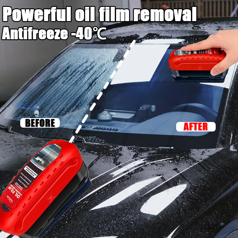 Glass Oil Film Remover for Car Windows, Window Cleaner with Brush, Effective Stain Elimination