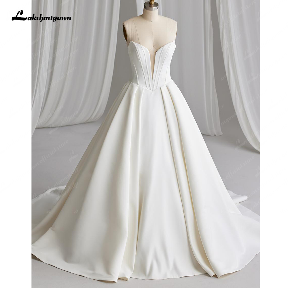 Lakshmigown オフショルダークレープサテン A ラインのブライダルガウンフォーマルパーティー床の長さのウェディングドレス Vestidos カスタマイズ