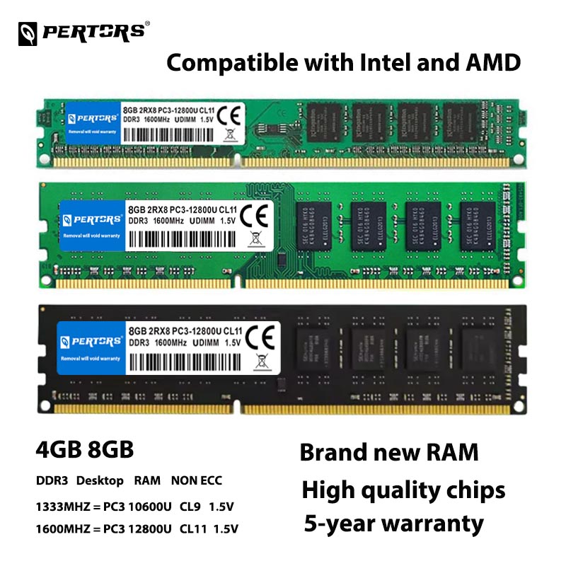 Q-PERTORS DDR3 4GB 8GB RAM 1333MHz 1600MHz PC3-10600U PC3-12800U DIMM RAM 240ピン 1.5V IntelおよびAMD両方に対応