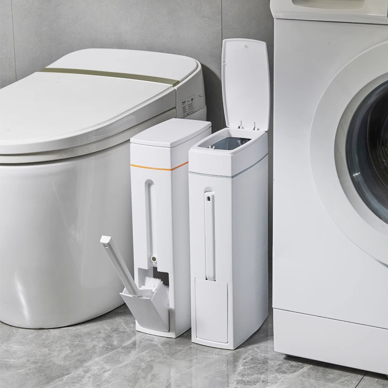 ダブルアートバスルームゴミ箱トイレブラシ付きナローシームプレススイッチクリエイティブシンプル家庭用ゴミ箱