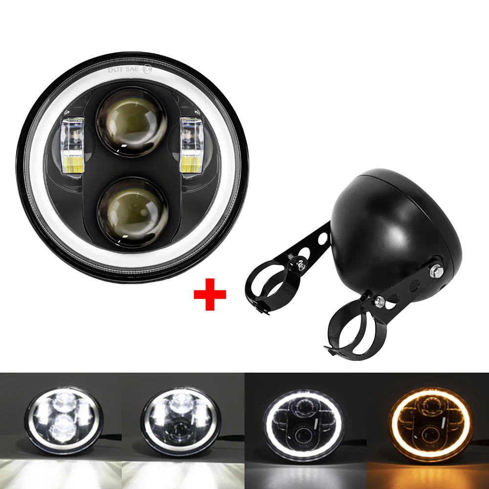 5.75 インチオートバイ LED ヘッドライトユニバーサル 6.5 "ラウンドヘッドライトハーレースポーツスターカフェレーサーホンダヤマハスズキカスタム