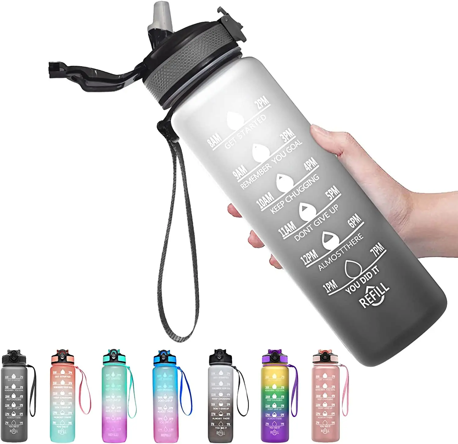 1L スポーツウォーターボトルストローカップ 1 リトロタイムメーカー付き漏れ防止 BPA フリーつや消しカップ屋外スポーツ飲料ボトル