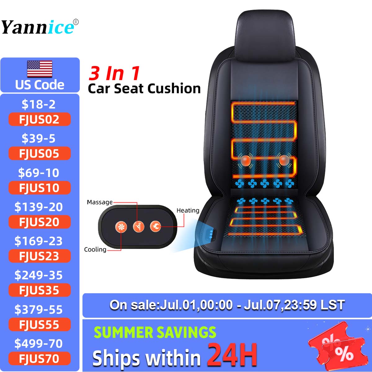 12V Seasons General Multi functional Seat Cover Car Seat Cushion With 10 Fan Ventilation Cooling＆2-Point Massage＆Full Heating