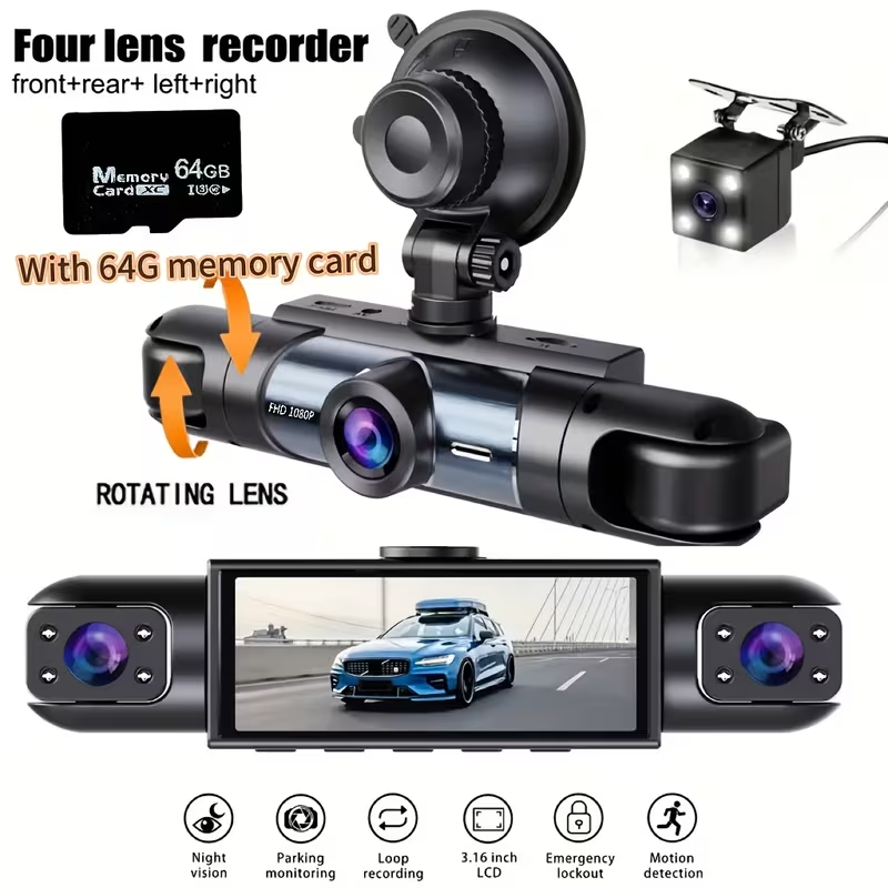 ダッシュカム車両 DVR ビデオレコーダー 4 カメラ車用ブラックボックスフロントリア内部ナイトビジョンループ録画ダッシュカム車 360