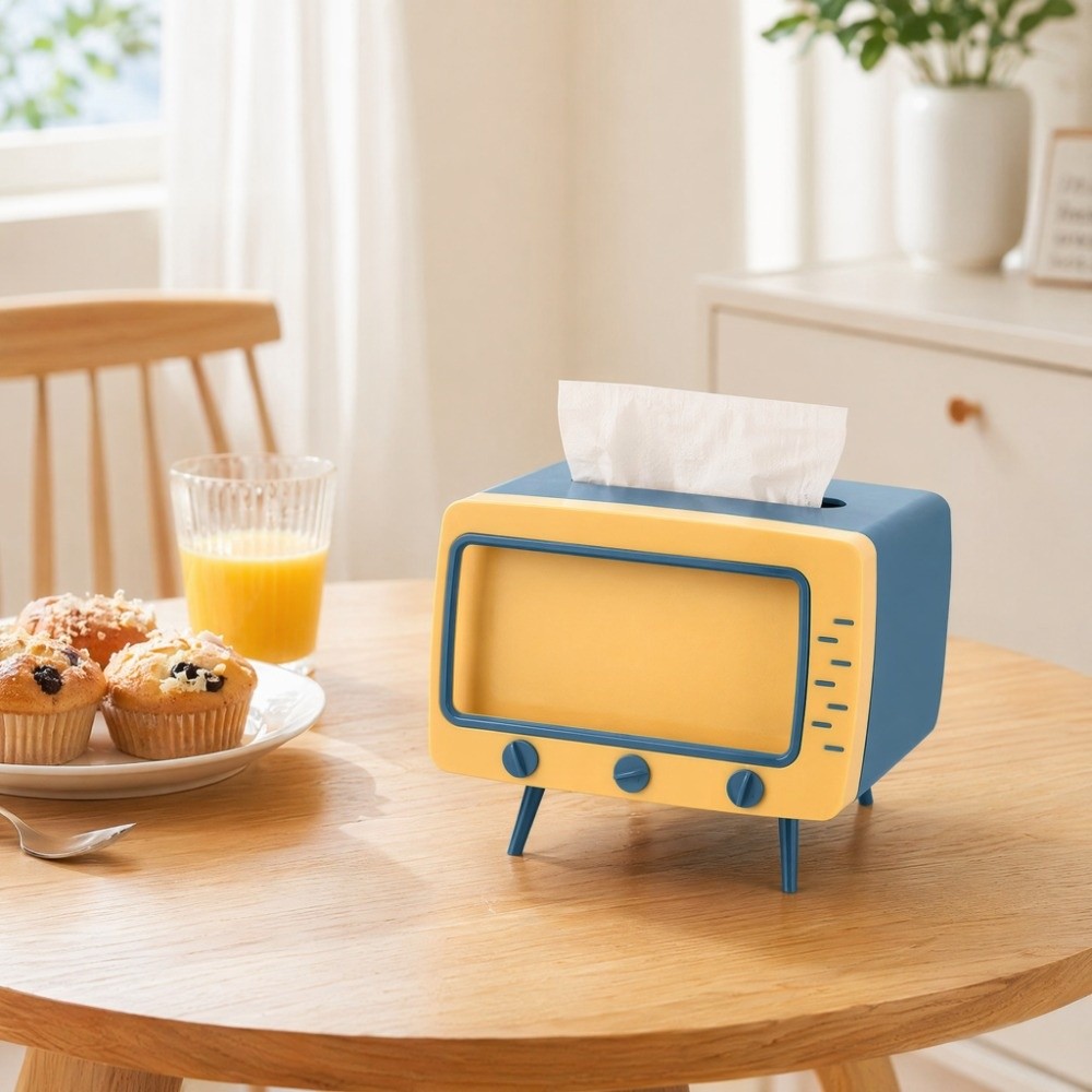 かわいい面白いプラスチックテレビデスクトップティッシュボックス正方形電話ホルダー紙収納ボックス高品質ヴィンテージティッシュディスペンサーレストラン