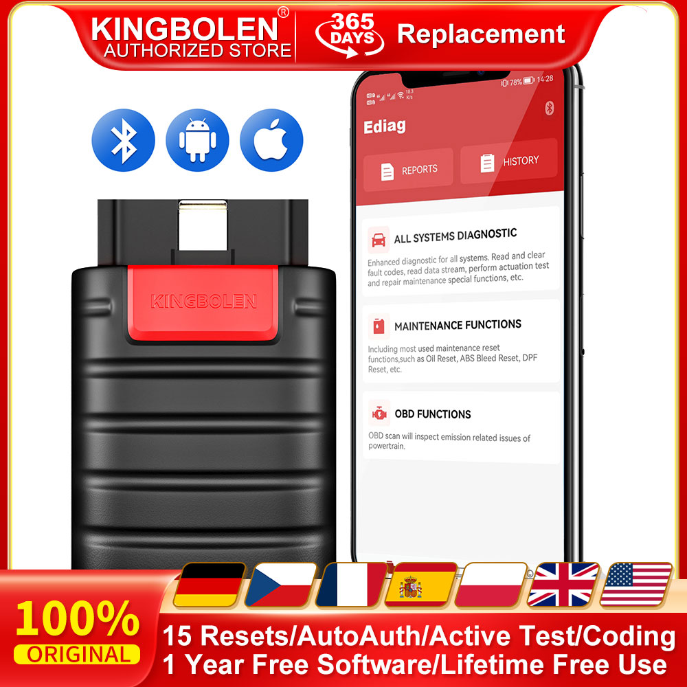 KINGBOLEN Ediag OBD 2 EOBD スキャナーオフラインコーディングアクティブテスト 15 リセット自動フルシステム車診断ツール AutoAuth 付き