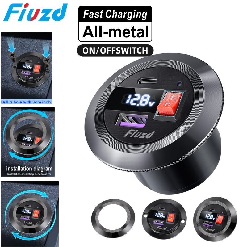 12V/24V USB コンセント 36 ワット QC3.0 と PD タイプ C 3 ポート車の充電器ソケットアダプタ充電アダプタ 12v 24V オートバイボートマリン用