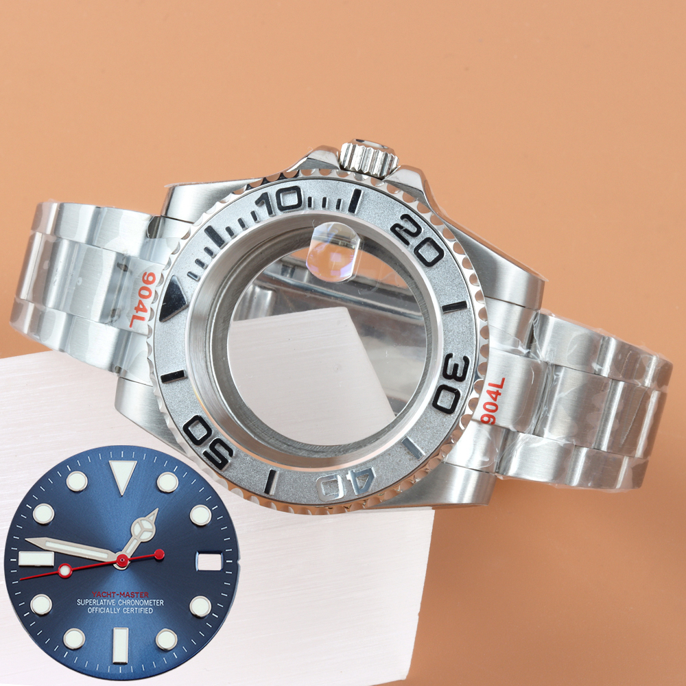 40mm ケース、28.5mm ダイヤル針付きステンレススチール時計ケース、ブラッシュドオイスターストラップ、NH34 NH35 NH36 NH38 ムーブメントヨットマスターに適合