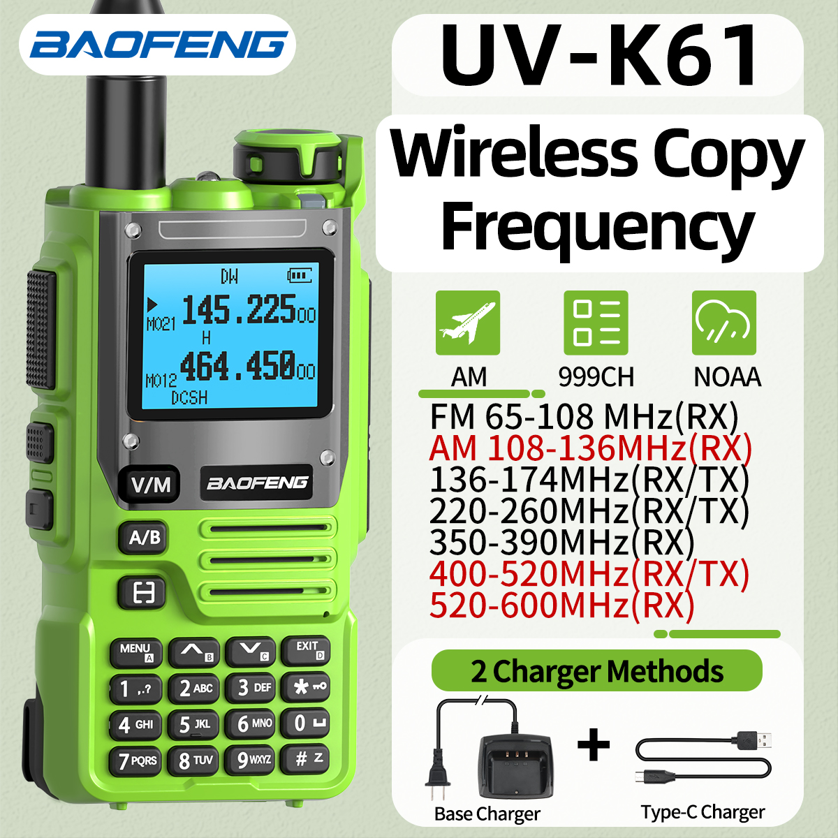 Baofeng UV-K61 トランシーバー長距離マルチバンドワイヤレスコピー周波数 AM 999CH ポータブル双方向アマチュア無線キャンプ用