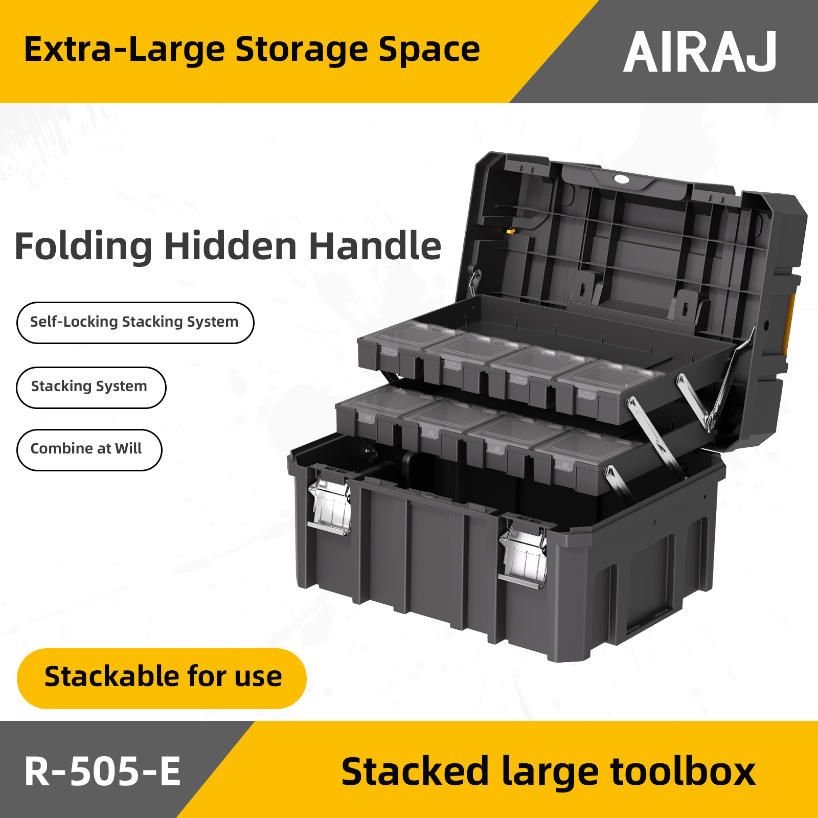 AIRAJ 大型 3 層折りたたみツールボックススタッカブル多機能マッチングスタッキングコンビネーションツールオーガナイザースタッカブルパーツボックス