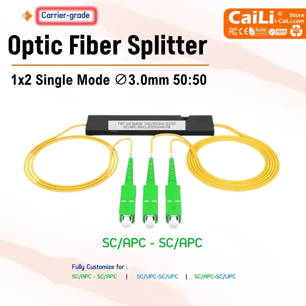 光ファイバースプリッター SC/APC UPC 1X​​2 50:50 FTTH シングルモード 1*2 PLC スプリッター ABS ボックス付き SC-APC UPC