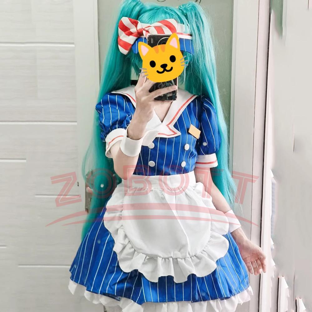 7 個ミクコスプレ衣装アニメ魅惑的な制服ハロウィンクリスマスカーニバルパーティードレッシング女性のための帽子エプロンアクセサリー