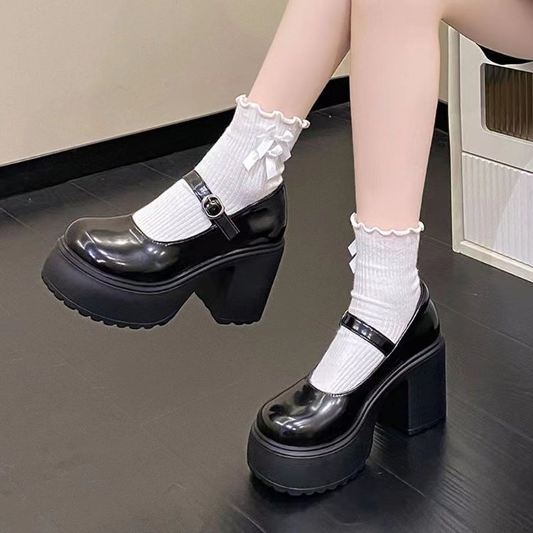女性の多用途厚いかかとの靴ファッションバックルパンプスメアリージェーンシューズレディースホワイトロリータ靴レトロレザーシューズ Mujer