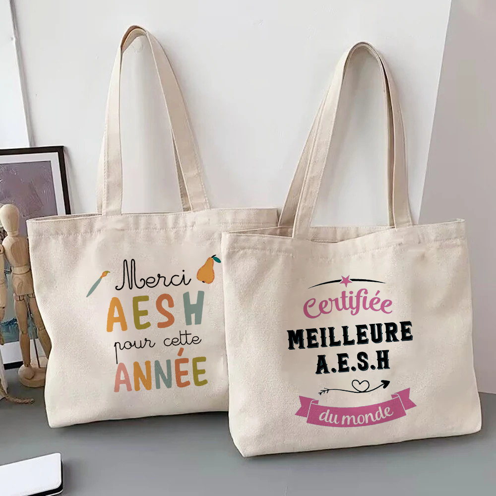 Merci Aesh フレンチプリント女性トートバッグキャンバスショッピングバッグ女性 Shoudler バッグ旅行ハンドバッグ大学院 Aesh への感謝のギフト