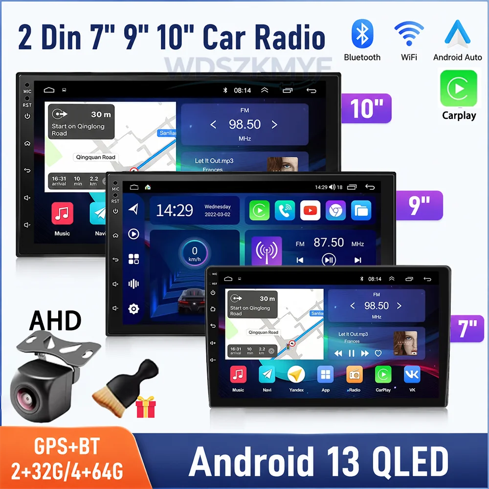 2 Din ユニバーサル Android 13 カーラジオ 7/9/10 インチワイヤレス CarPlay Android 自動 GPS Bluetooth マルチメディアヘッドユニットトヨタ用