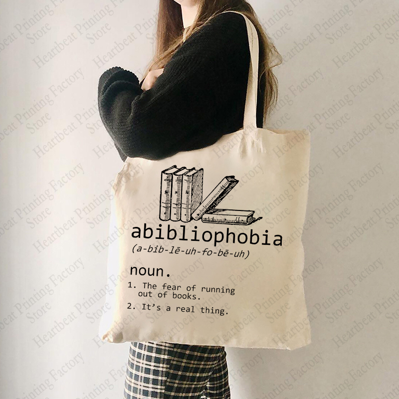 Abibliophobia パターントートバッグキャンバスショルダーバッグ本の恋人読者ギフト女性の再利用可能なショッピングバッグ本の虫ギフト