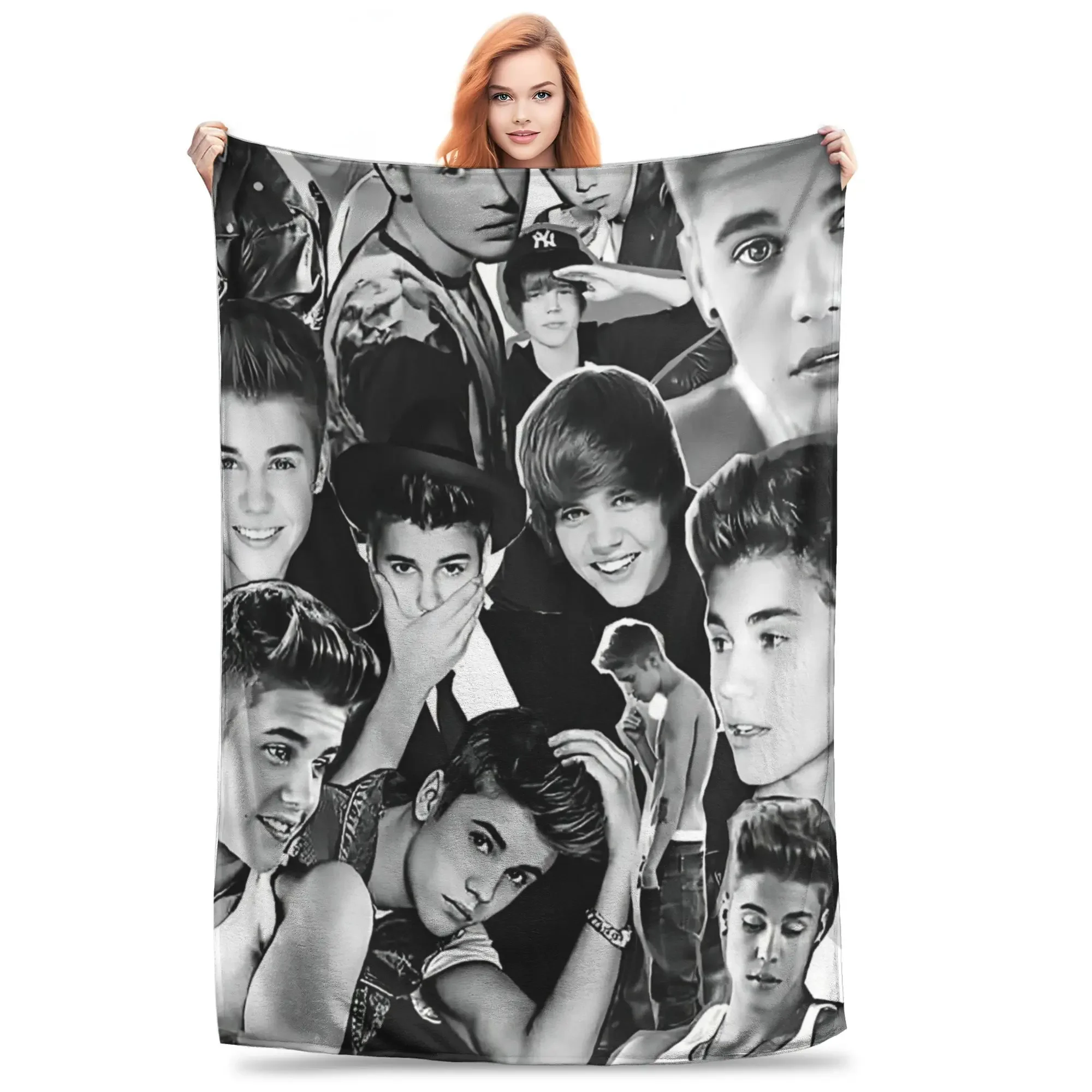 Vintage Retro Justin Bieber Flannel Blanket Funny Throw Blanket for Home Bed Decor Sofa Bedspread Gift