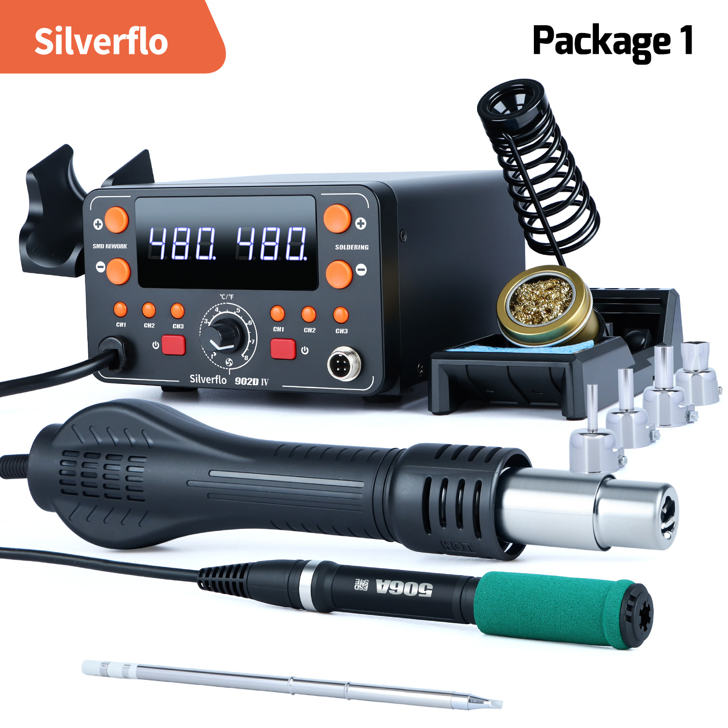 Silverflo T12 はんだ付けステーション 2 in 1 熱風リワークはんだ付けステーション SMD はんだ付けツール用溶接ヒートガン