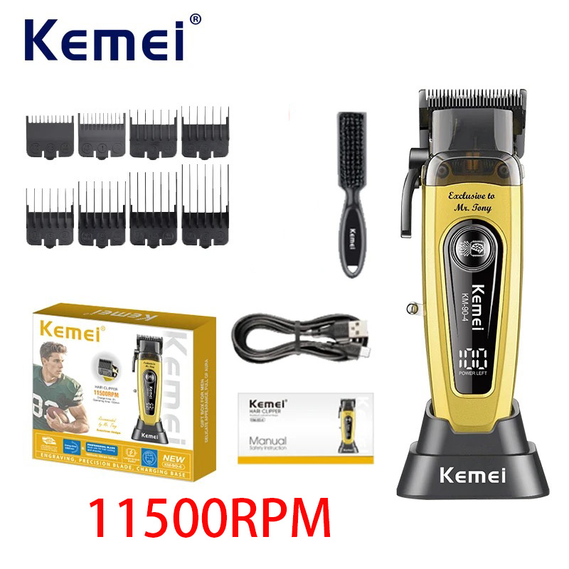 Kemei プロフェッショナルブラシレスモーターバリカン 11500RPM コードレス理容室電動ヘアトリマー DLC ブレードヘア切断機