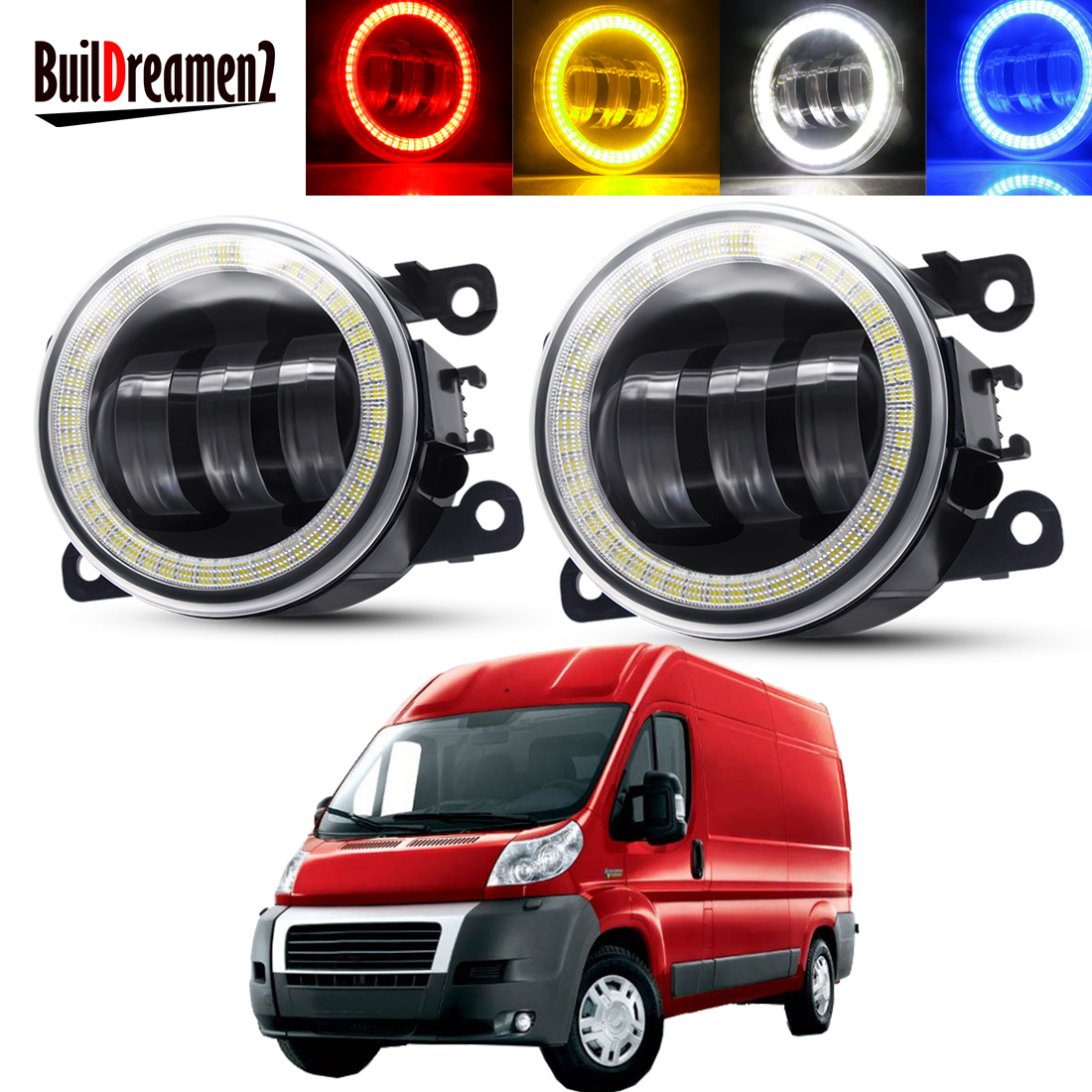 2 × 車のフロントバンパーフォグライトアセンブリフィア​​ット Ducato 250-290 2014-2020 30 ワット LED レンズエンジェルアイフォグデイタイムランニングランプ 12V