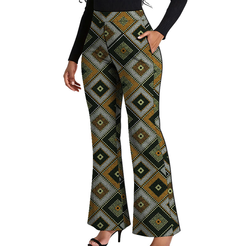 女性のアンカラ衣装オリジナルデザインフレアパンツ女性アフリカンクチュール Dashiki プリントボトムスパーティー着用テーラード