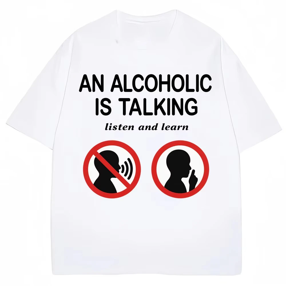 面白いミーム Tシャツアルコール依存症が話している聞いて学ぶユーモアジョーク Tシャツ女性のファッションカジュアル Tシャツ