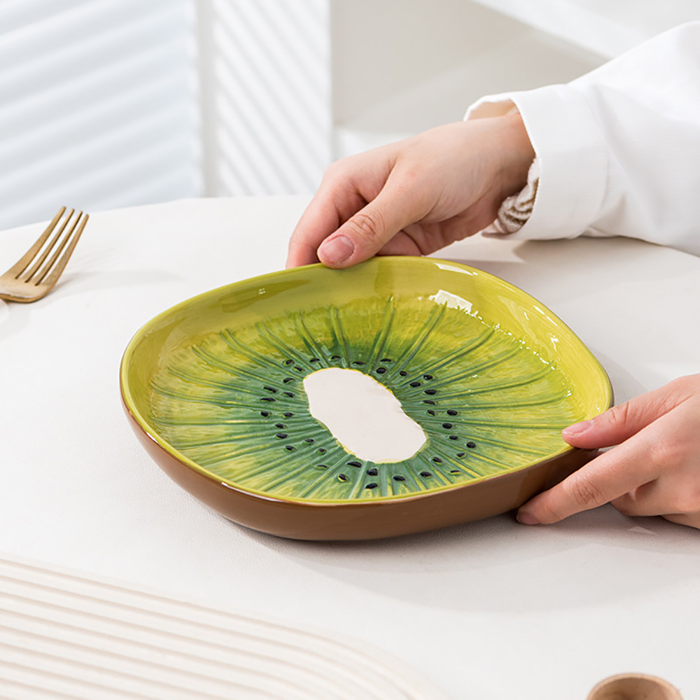 キウイフルーツの形のセラミックプレートクリエイティブアメリカンスタイル繊細な下釉磁器食器デザートケーキスナックプレート