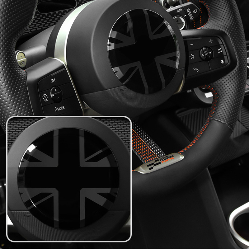 車のステアリングホイールステッカーミニクーパー J01 J05 U25 F66 インテリアスタイリングアクセサリーユニオンジャックスタイル黒赤 2024 2025
