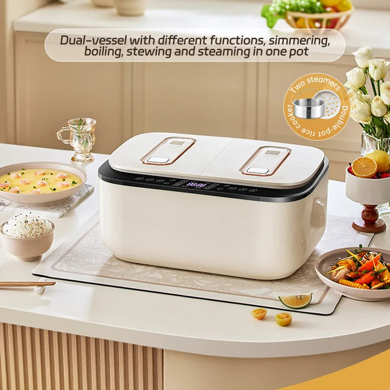 800 ワット二重鍋炊飯器スマート温度制御マルチクッカー電気調理鍋自動保温ノンスティックコーティング