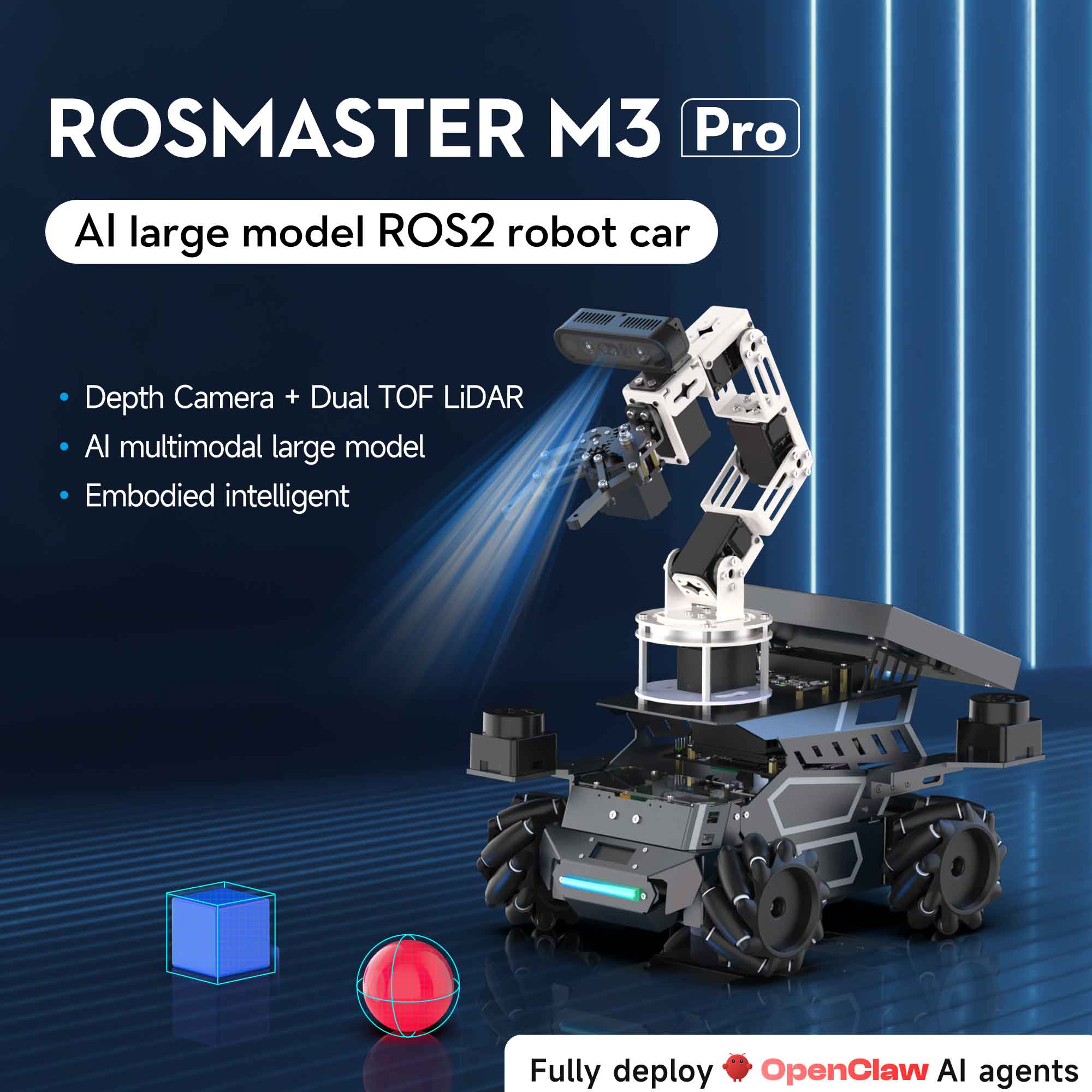 Yahboom ROSMASTER M3 プロ AI 大型モデル ROS2 3D 深度ビジョンスマートカーデュアル LiDAR SLAM マッピングナビゲーションプログラミングロボットおもちゃ
