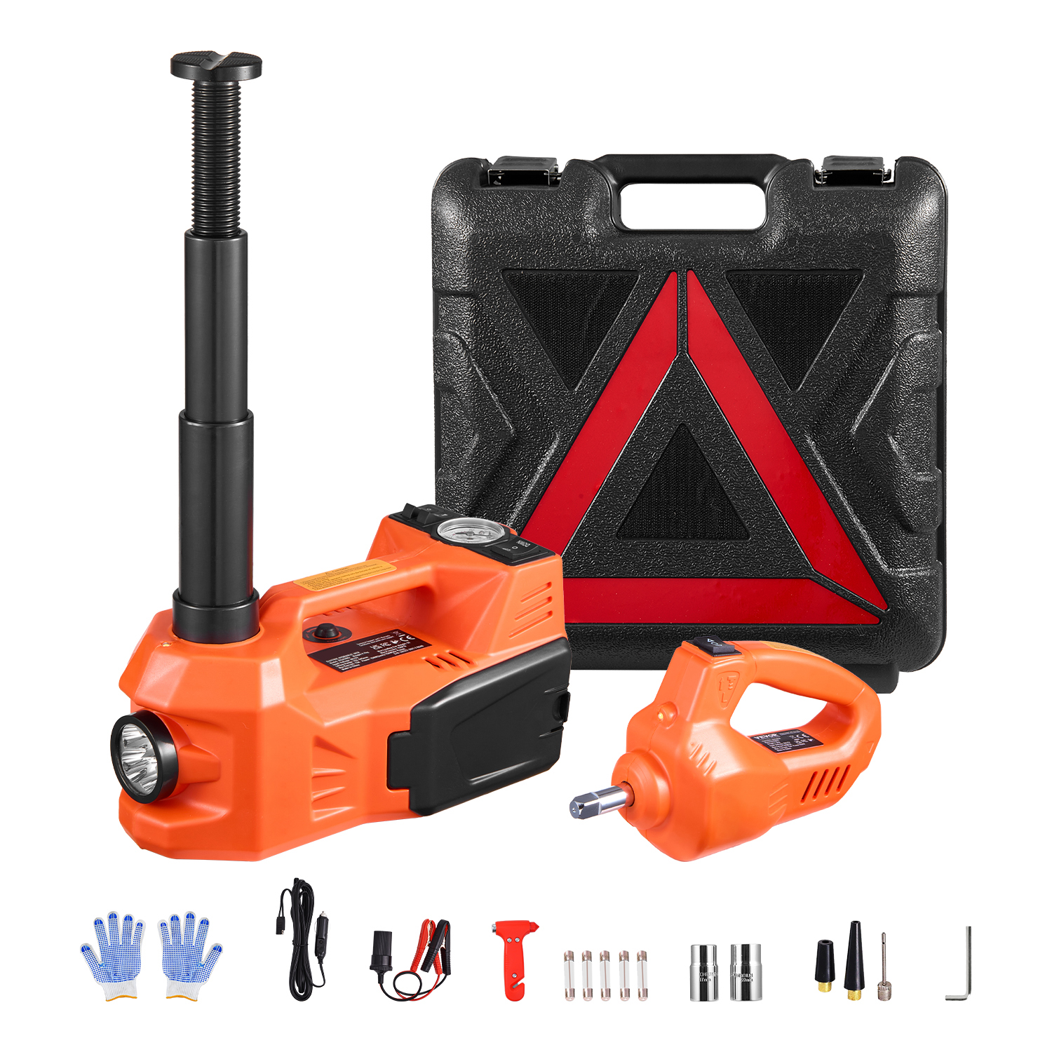 SucceBuy Electric Car Jack, 5T Electric Scissor Jack with Built-In Inflator 12V Tire Changer with  LED Light for Sedan SUV Truck