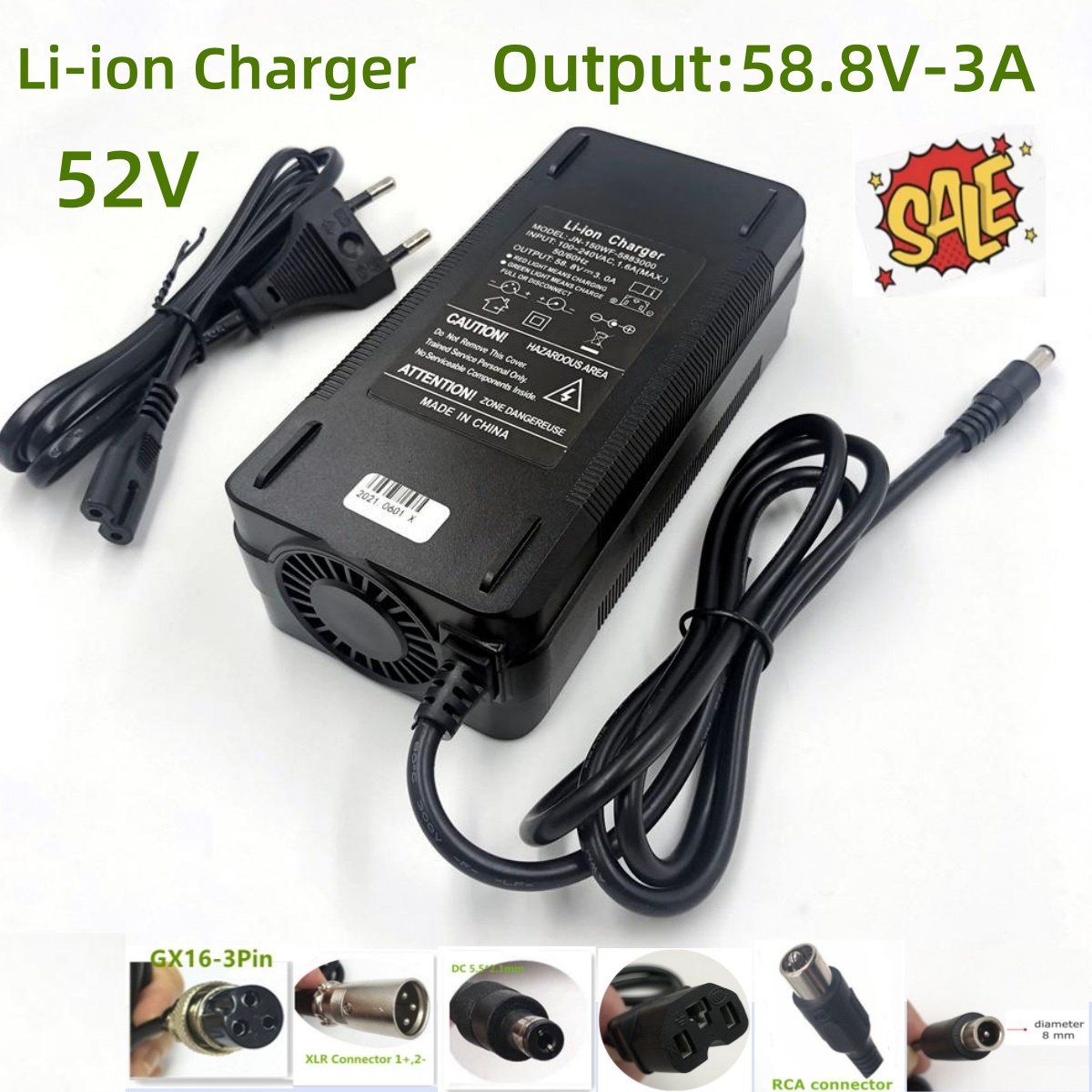 58.8V 3A 充電器 14S 48V 52V リチウム電池パック 58.8V3A リチウムイオン電池充電器高品質強力な冷却ファン