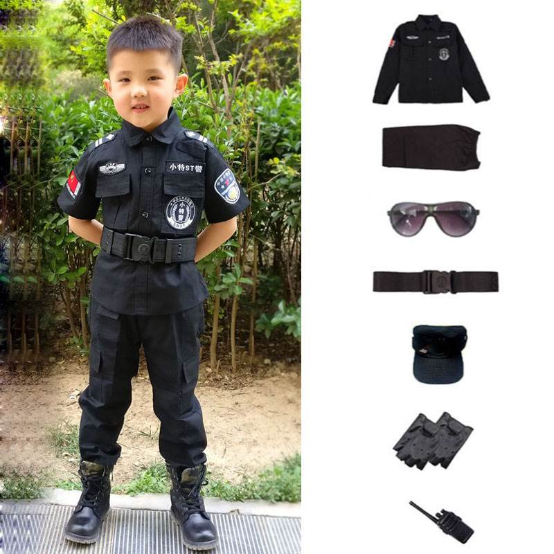 SWAT 子供ハロウィン警官コスプレ衣装子供カーニバル警察制服 110-160 センチメートル男の子陸軍警察官兵士 7 ピース/セット