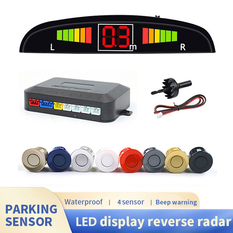 車 LED デジタルスクリーンパーキングセンサーキットバックライトディスプレイスイッチ付き 4 センサー 22 ミリメートルリバースレーダーモニター検出システム