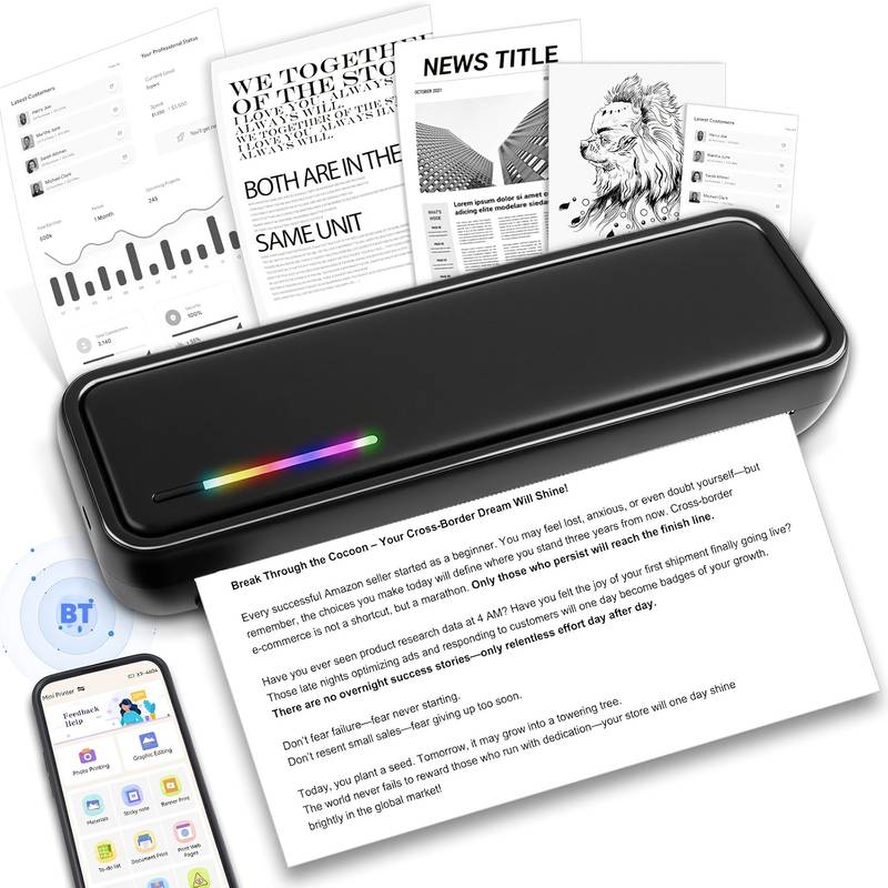 ポータブル A4 プリンタ、A4 感熱紙に文書や写真を印刷できるワイヤレス サーマル プリンタ、l でインク不要の操作