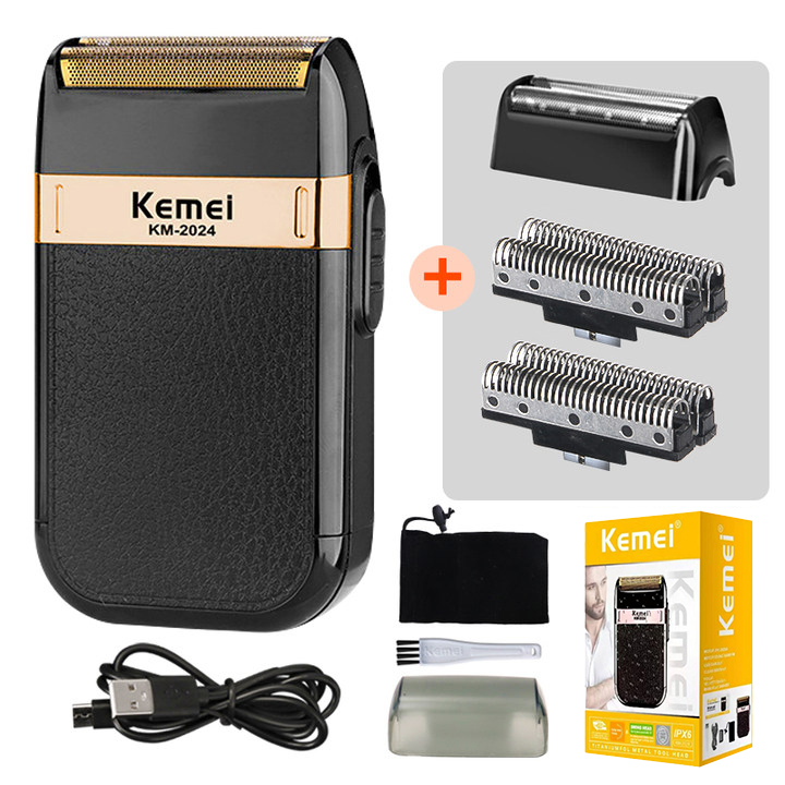 Kemei KM-2024 電気シェーバー 男性用 ツインブレード 往復式 コードレス カミソリ USB 充電式 シェービングマシン 理容トリマー