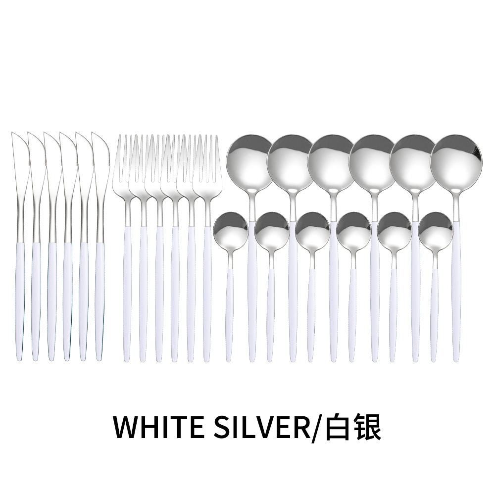 24 Pieces Stainless Steel Tableware Flatware Cutlery Set Dessert Tea Spoon Dinner Home Dining Room Complete Portable Kitchenware