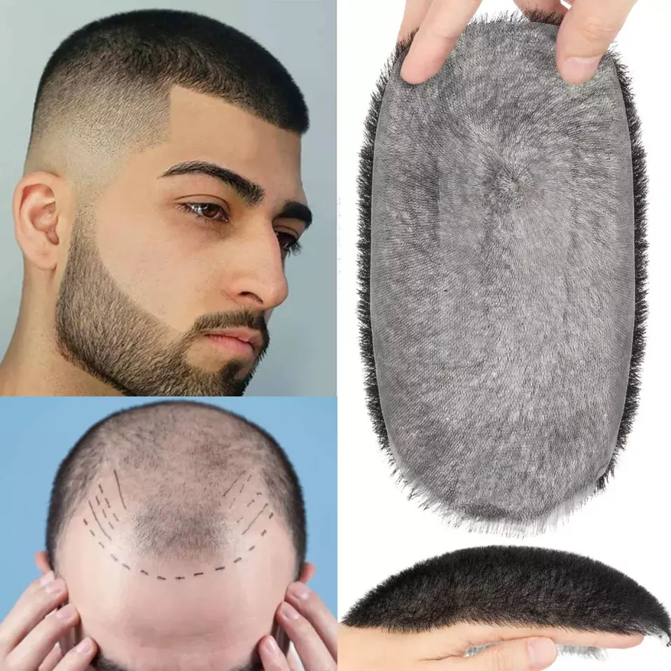 TESS 男性ヘアウィッグ 100% 人毛男性かつらバズカットヘアシステム超薄肌ナチュラルブラックショートヘアピースウィッグ男性用