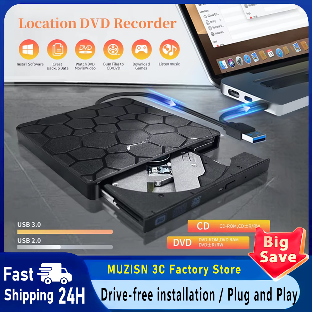 2 in 1 外部 DVD RW ドライブ USB 3.0 タイプ C インターフェイススリム DVD CD ライターバーナーリーダープレーヤー光学ドライブラップトップノートブック
