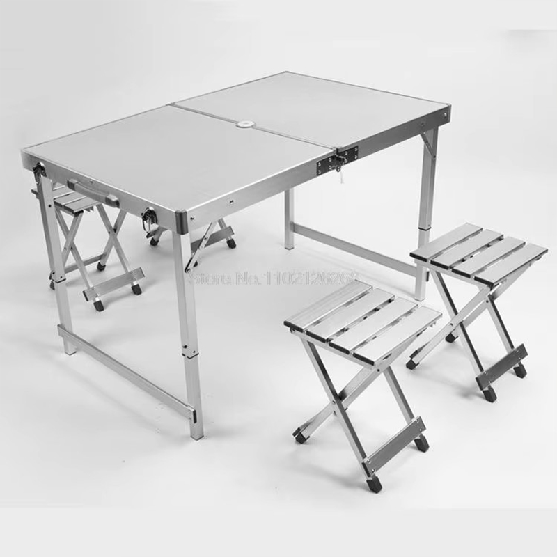 アルミ製キャンプテーブル 4 つのスツール付き折りたたみ屋外テーブルと椅子のセット