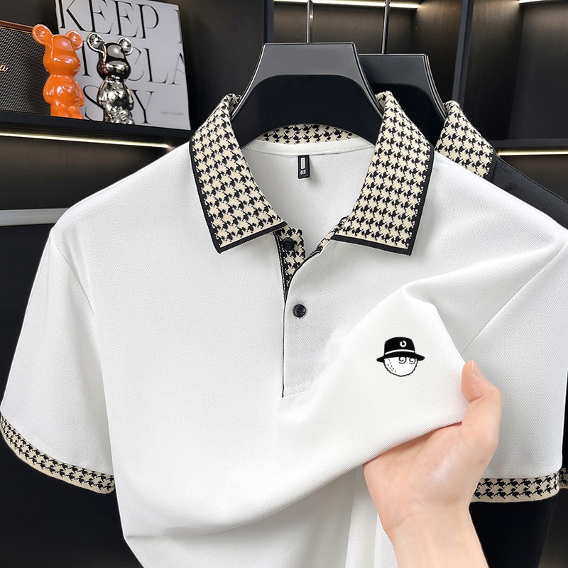 2026 新しいメンズハイエンド半袖ポロシャツ、襟プリント付きソフト売れ筋 T シャツ、通気性カジュアル紳士服