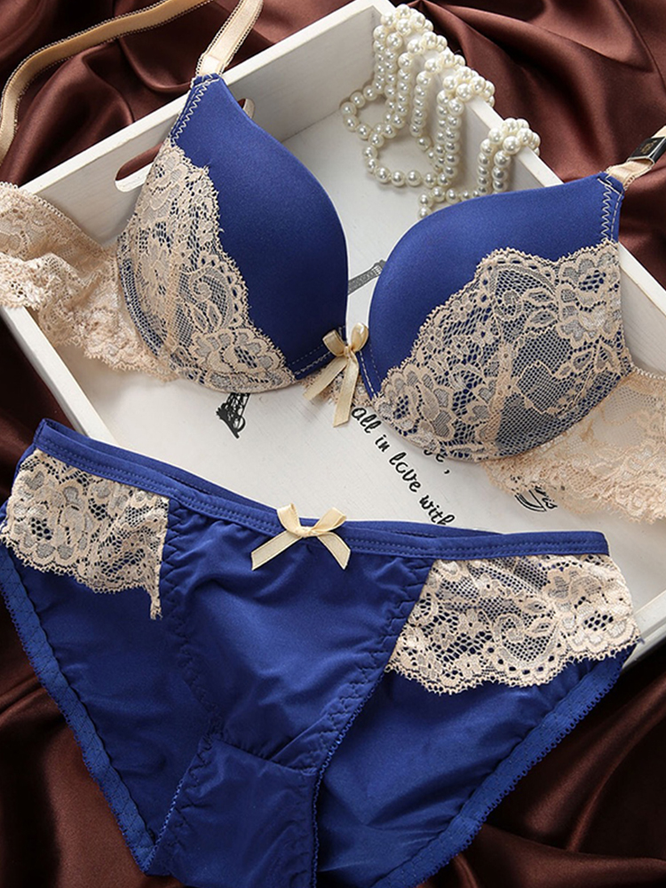下着ブランド下着女性ブラジャー B C カップランジェリーセット簡単なセクシーなランジェリーレース刺繍ブラセットちょう結びブラジャー