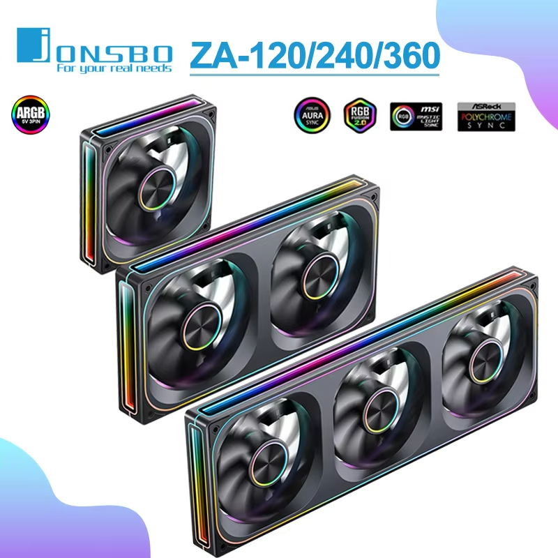 JONSBO ZA-120/240/360 コンピューターケースファン 12CM 5V ARGB 120mm モノリシック構造 水冷ファン PWM 正逆回転ファンキット