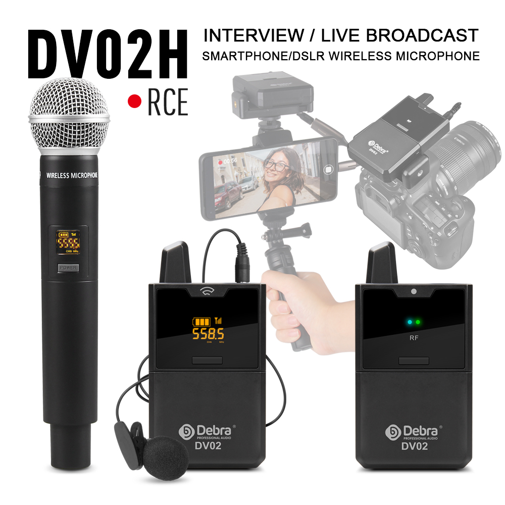 DV UHF ワイヤレスラベリア/ハンドヘルドマイク、マルチバンド選択可能、DSLR カメラライブインタビュー録音、会議用